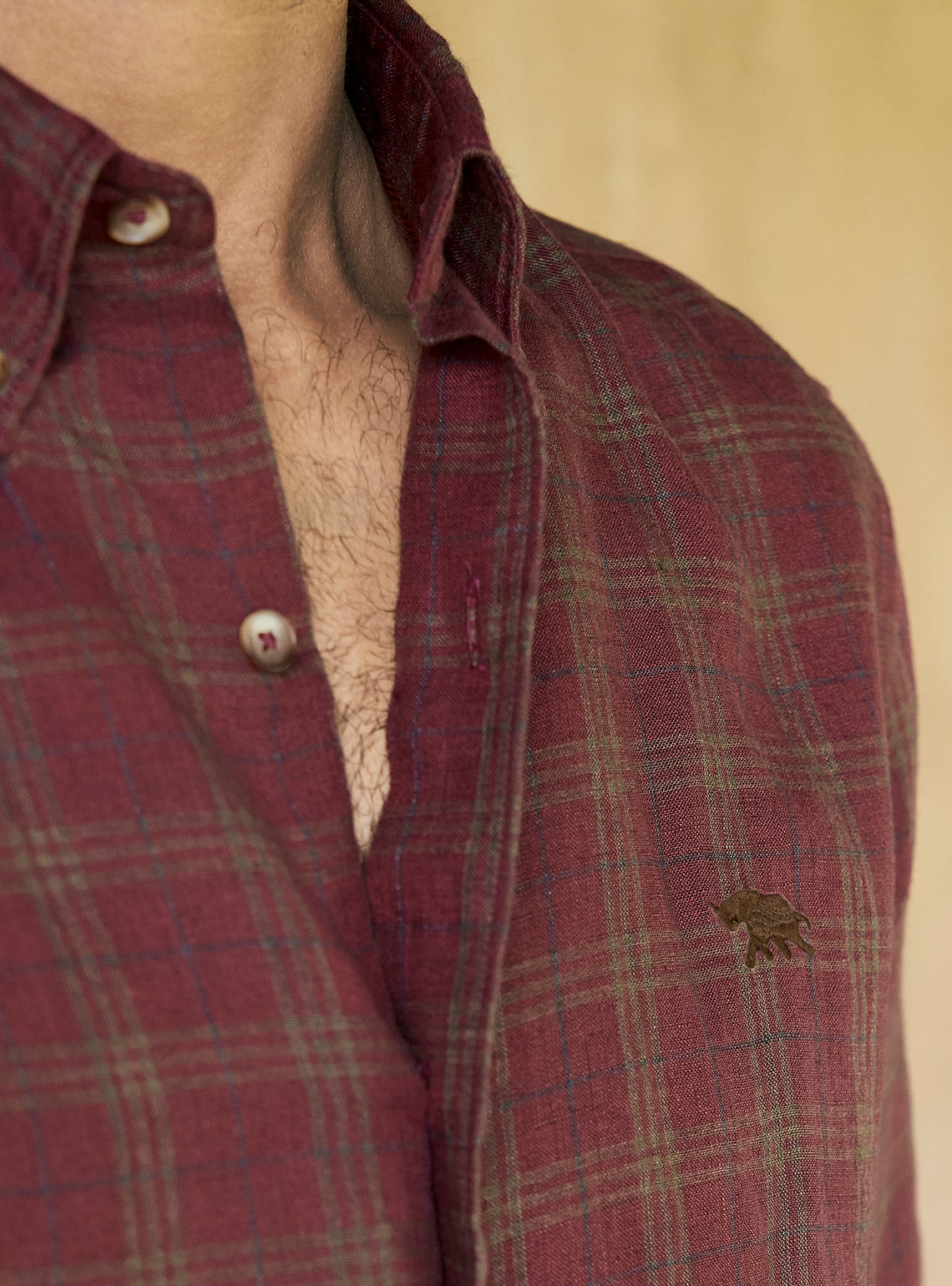 Plum Burgundy European Linen Check Shirt