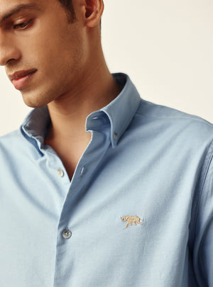 Essential True Blue Cotton Stretch Oxford Shirt