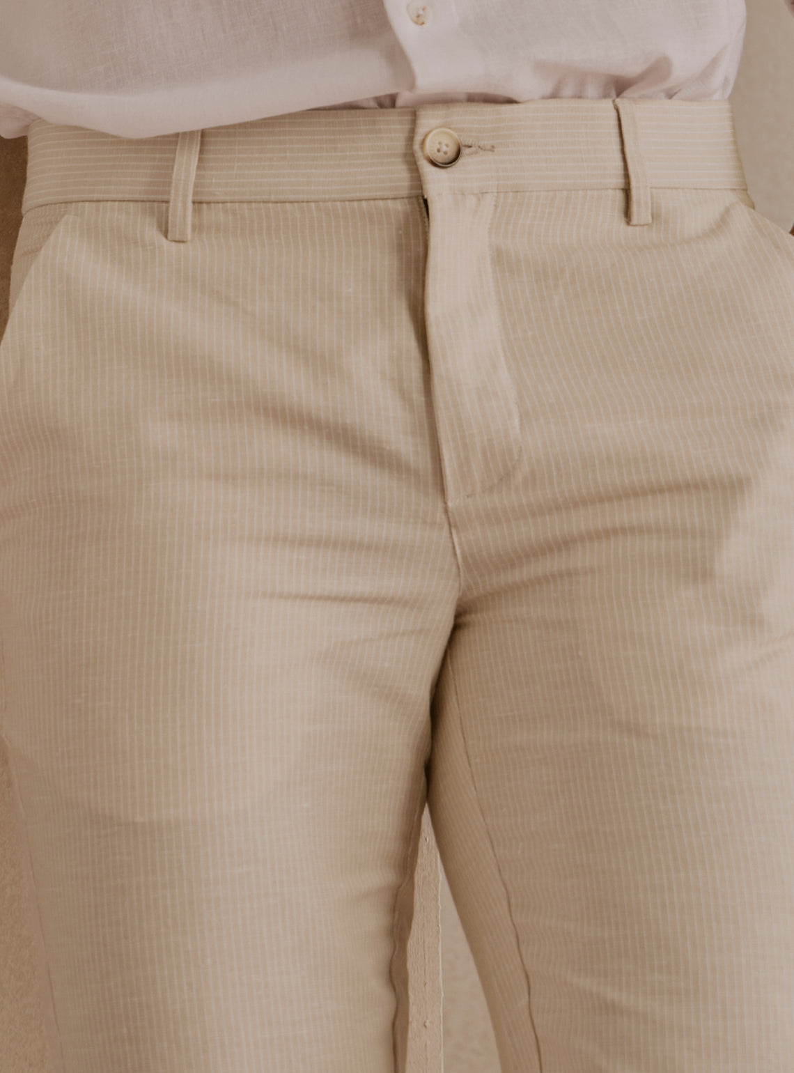 Dune Beige Linen Stripe Trousers