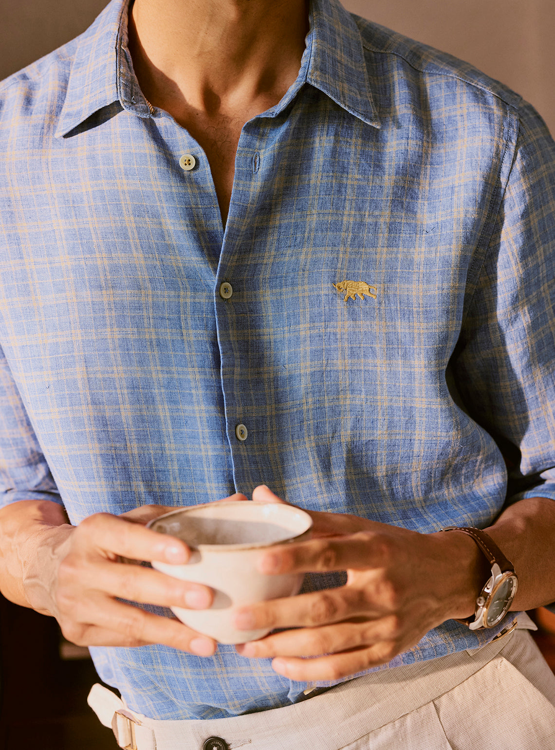 Lagoon Blue Check Linen Shirt