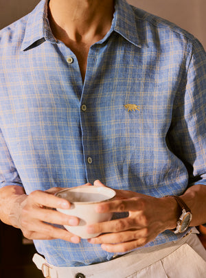 Lagoon Blue Check Linen Shirt