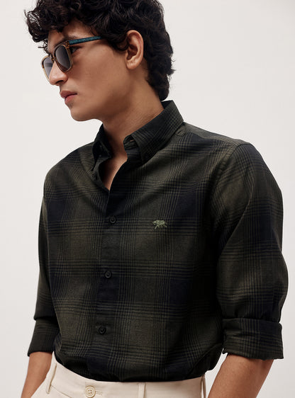 Gravel Olive Cotton Melange Shirt