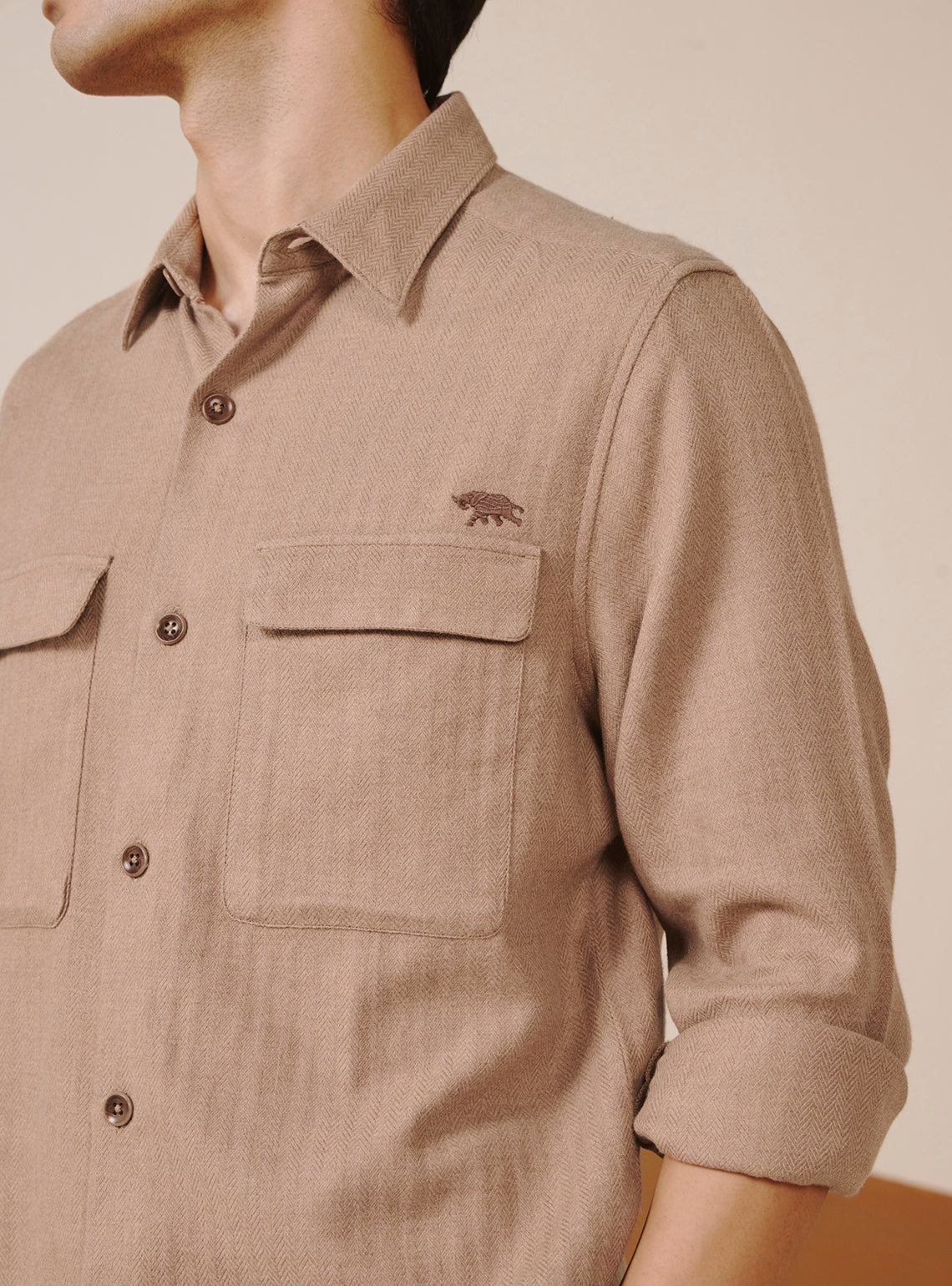 Khahi Taupe Cotton Melange Overshirt
