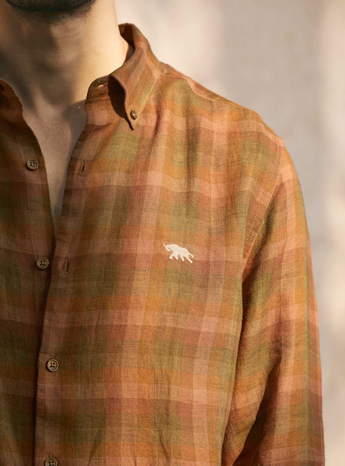 Truffle Brown Check Linen Check Shirt