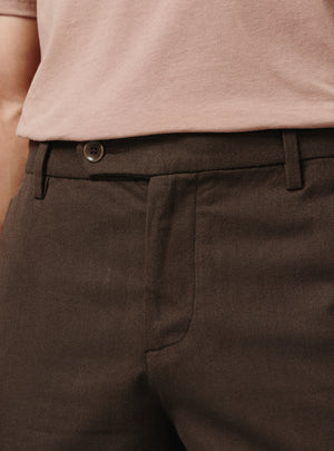 Dark Brown Cotton Melange Trousers