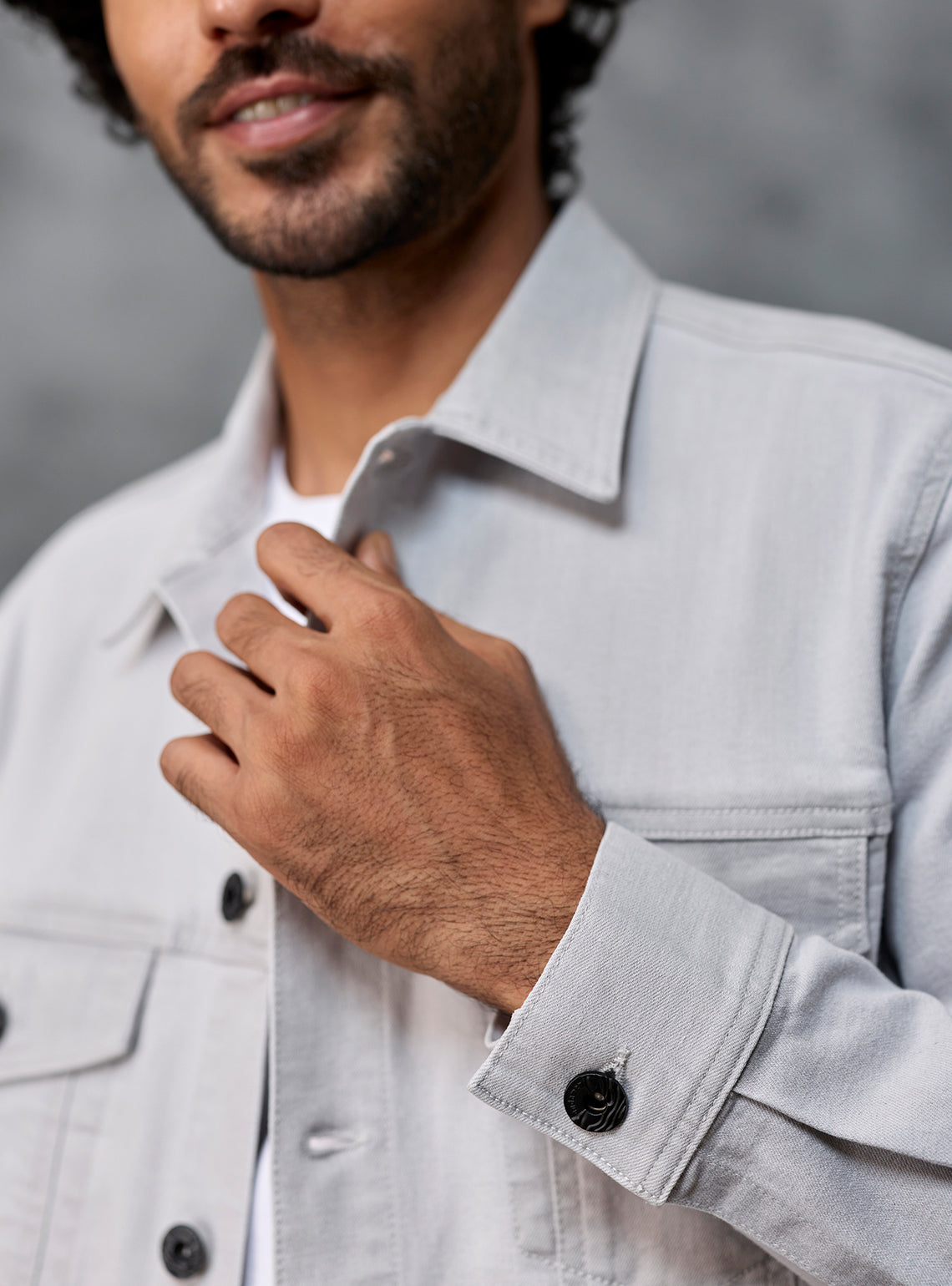 Ash Grey Cotton Viscose Denim Jacket