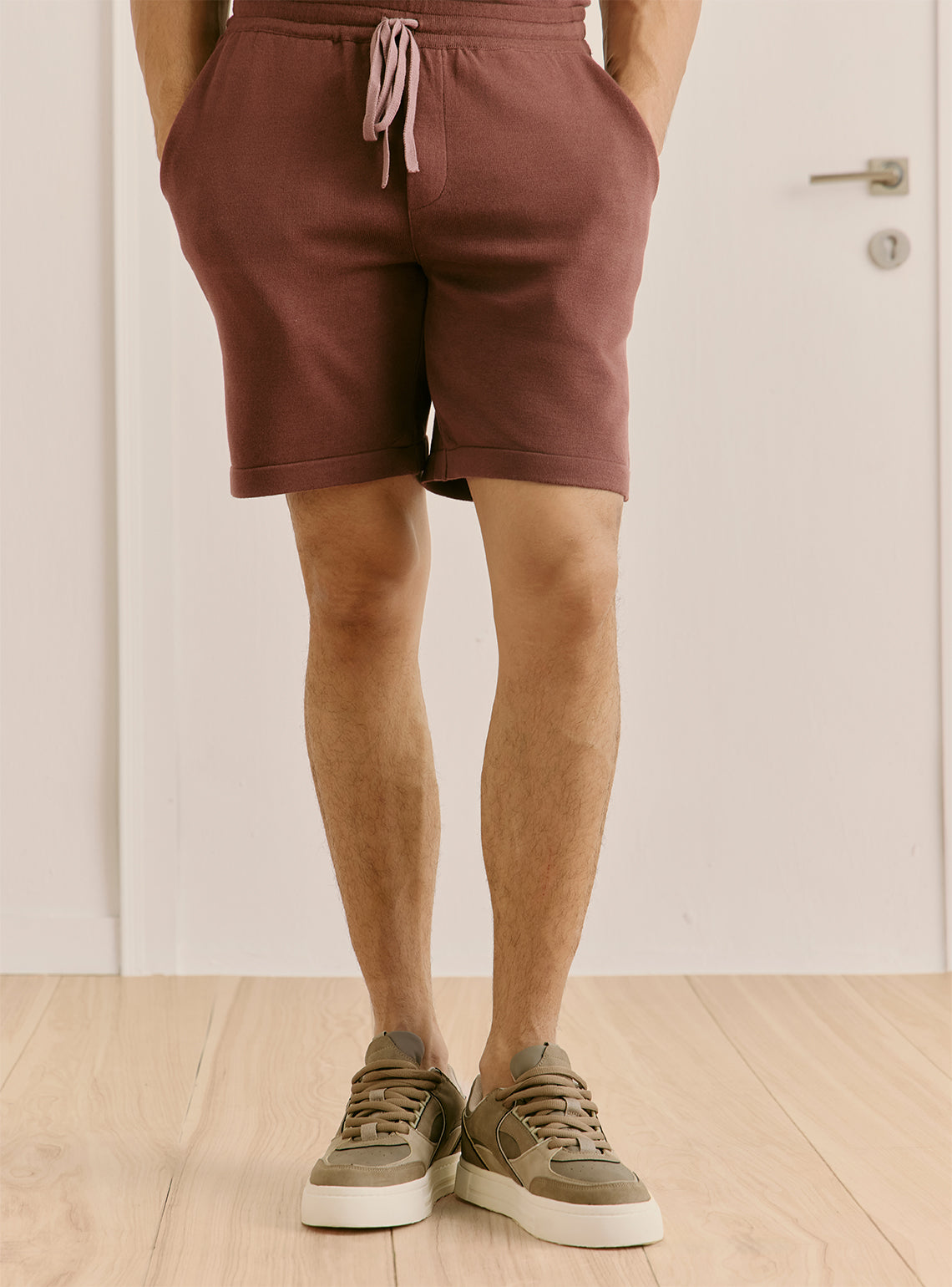 Luxe Burgundy Flat Knit Relaxed Shorts