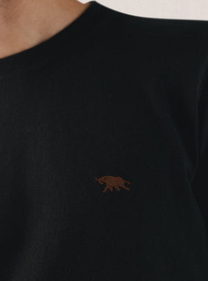 Onyx Black Cotton Crew