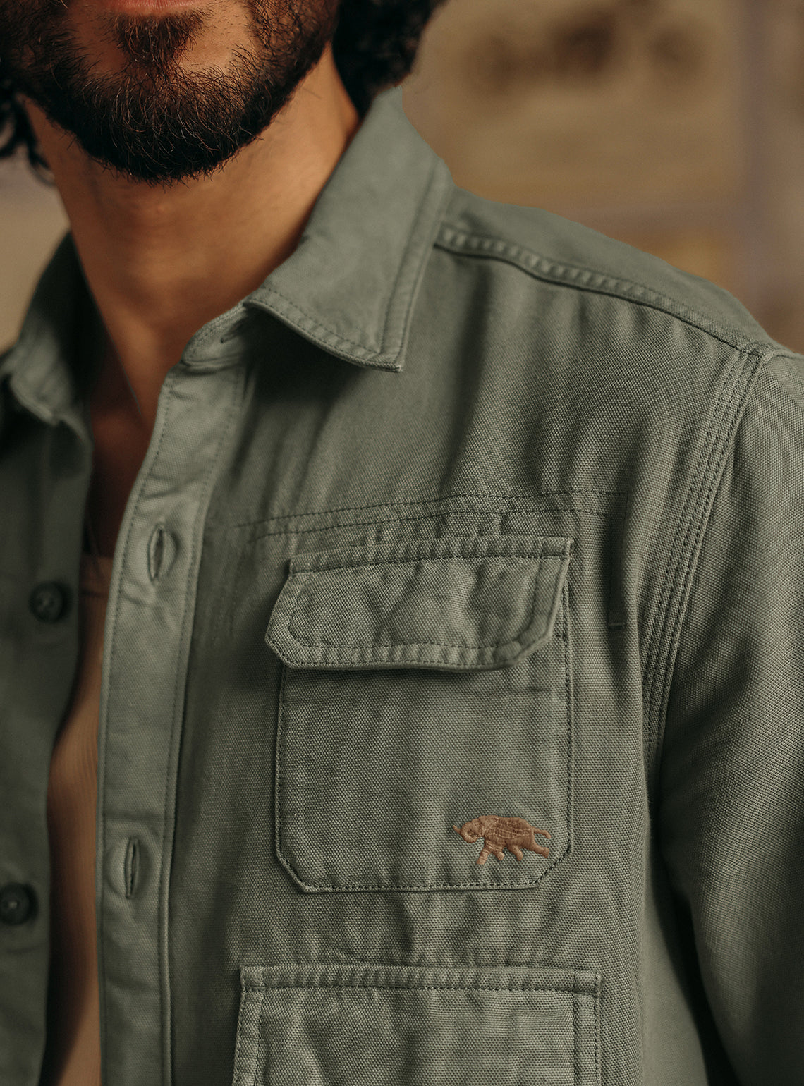 Lunar Olive Cotton Canvas Overshirt