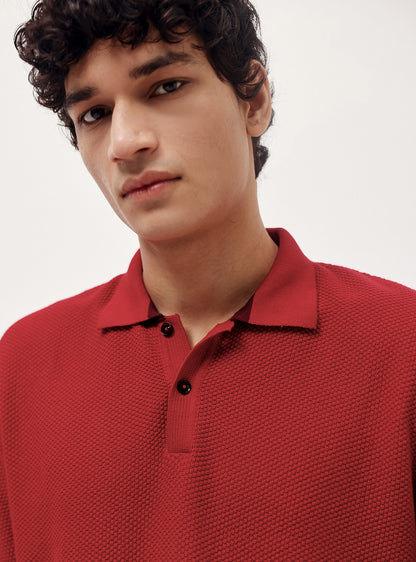 Cinnebar Red Cotton Moss Knit Polo
