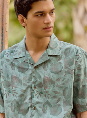 Green Fauna Cotton Print Shirt