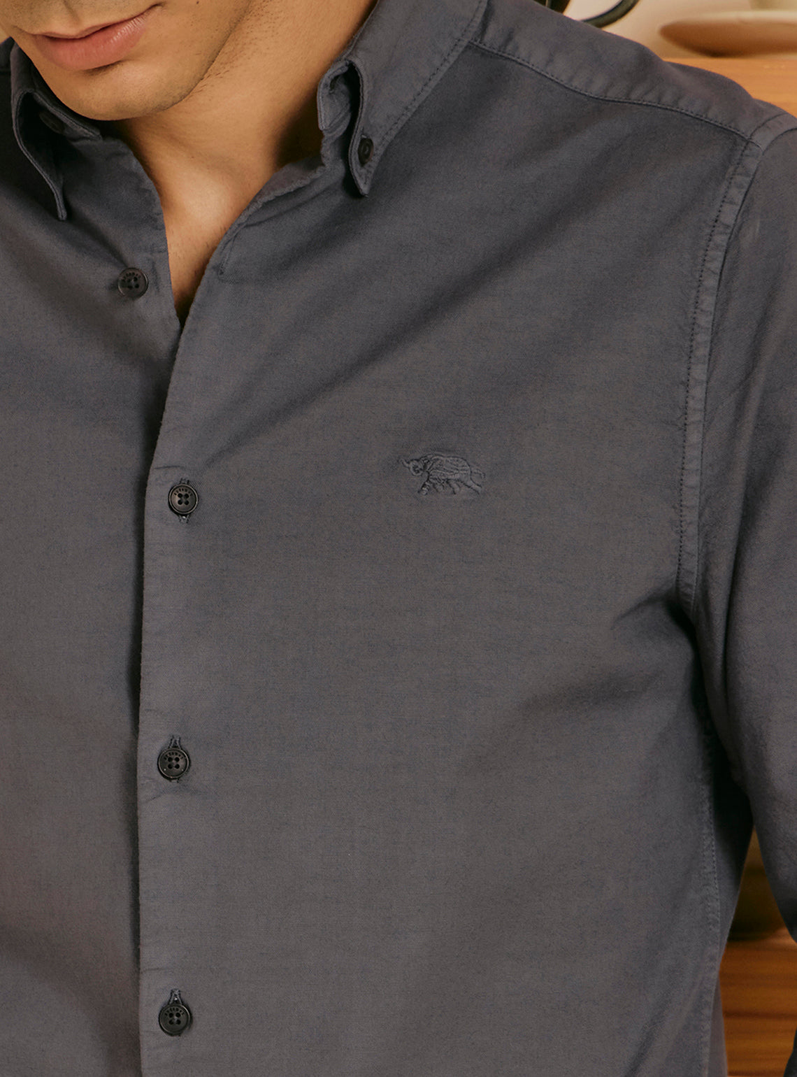 Flint Grey Cotton Stretch Oxford Shirt
