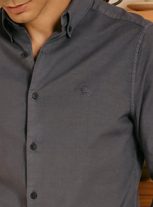 Flint Grey Cotton Stretch Oxford Shirt