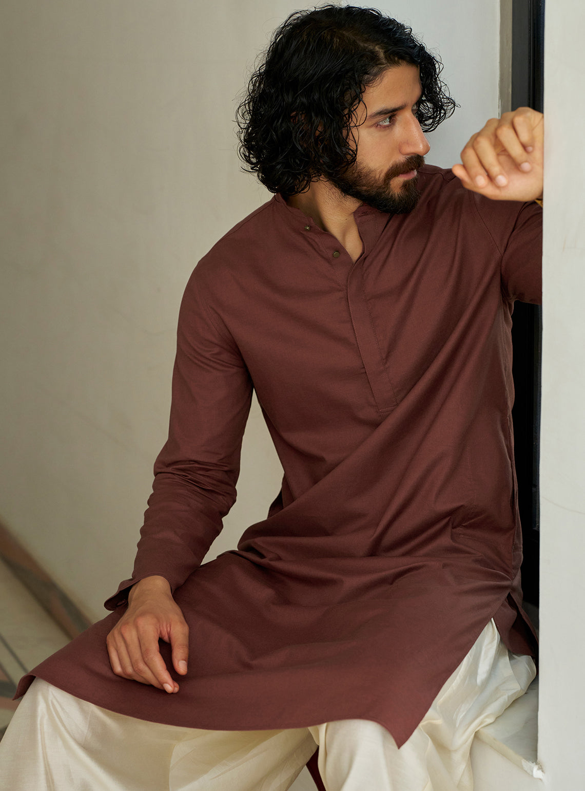 Nashik Rust Cotton Blend Melange Kurta