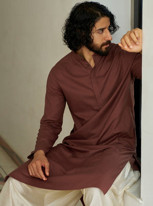 Nashik Rust Cotton Stretch Melange Kurta
