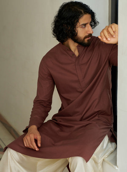 Nashik Rust Cotton Blend Melange Kurta