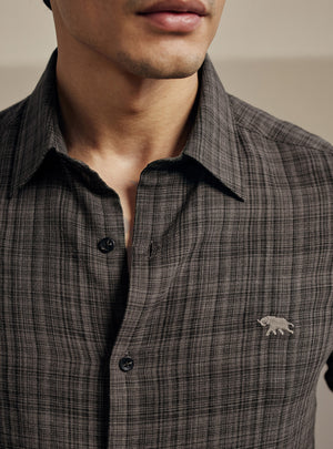 Cocoa Brown Melange Check Cotton Shirt
