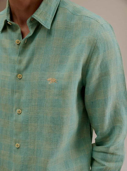 Teal Grid Linen Shirt