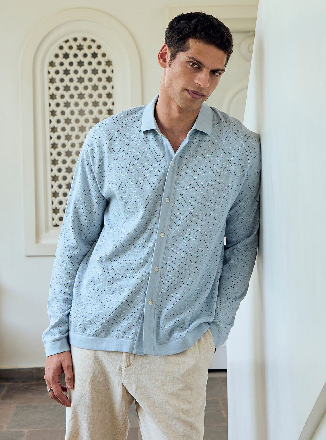 Sail Blue Cotton Pointelle Shirt