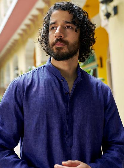 Neel Navy Linen Kurta