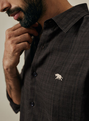 Espresso Brown Melange Check Cotton Shirt