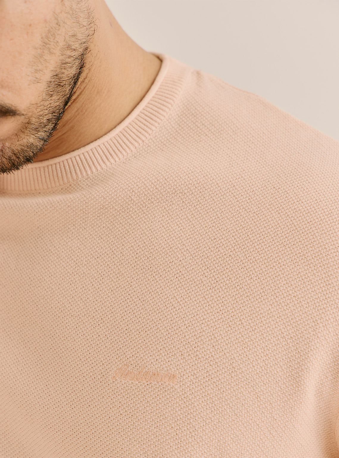 Petal Pink Cotton Honeycomb Knit Crewneck