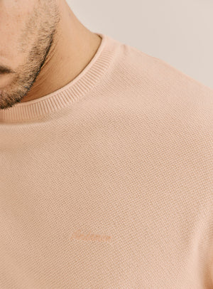 Petal Pink Cotton Honeycomb Knit Crewneck