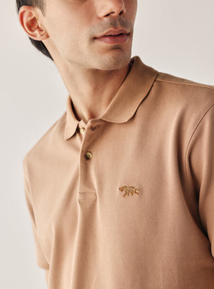 Saddle Brown Cotton Stretch Pique Polo