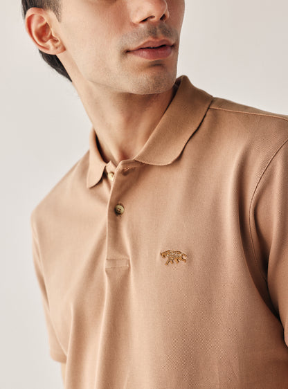 Saddle Brown Cotton Blend Pique Polo