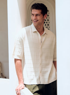 Pastel Beige Cotton Textured Shirt