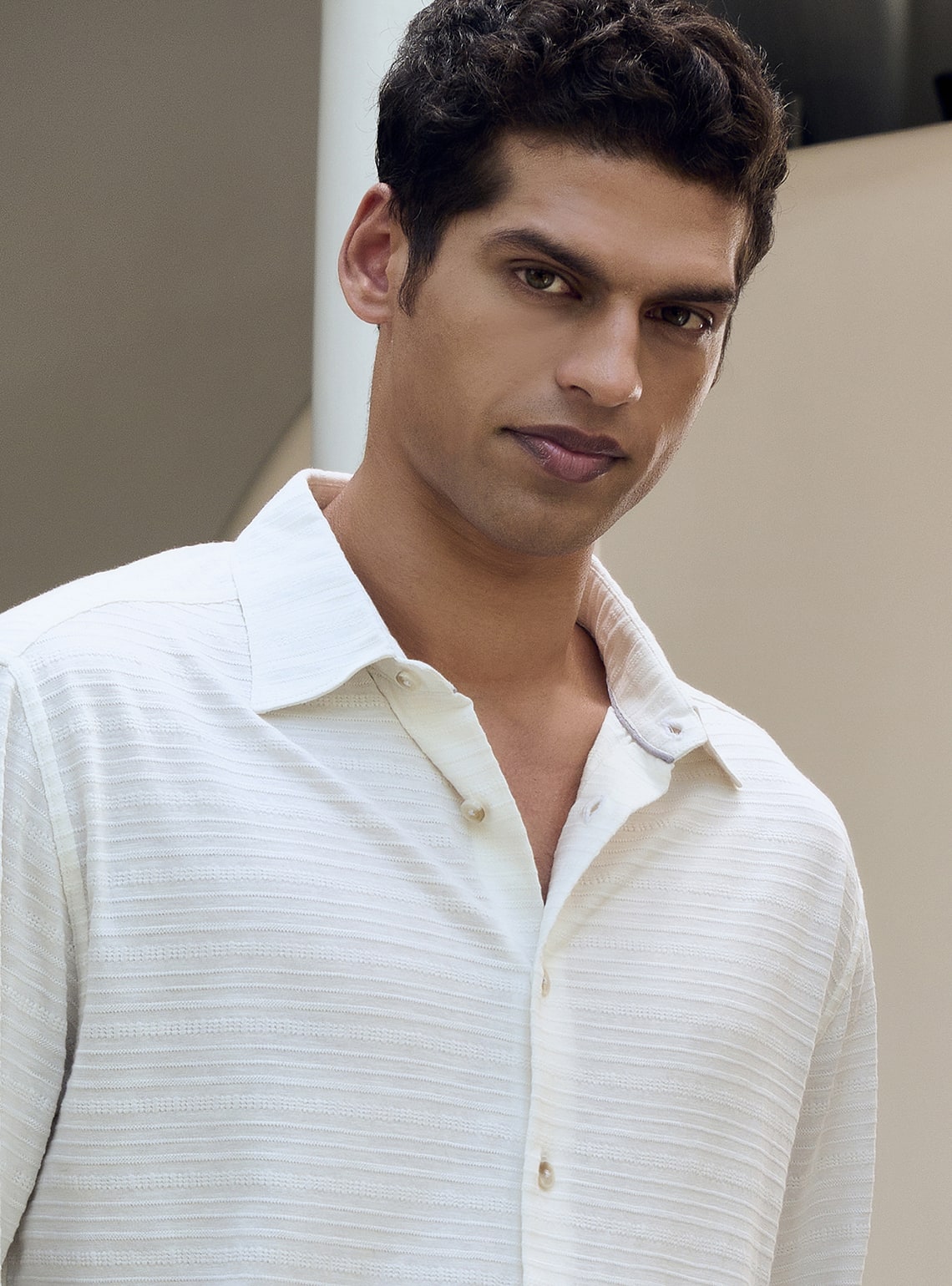 Alto White Cotton Blend Pointelle Shirt