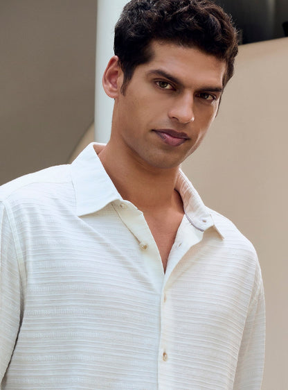 Alto White Cotton Blend Pointelle Shirt