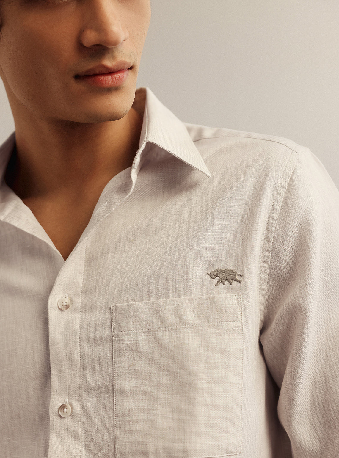 Ghost Beige Cotton Blend Melange Shirt