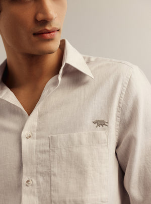 Ghost Beige Cotton Blend Melange Shirt