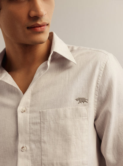 Ghost Beige Cotton Blend Melange Shirt