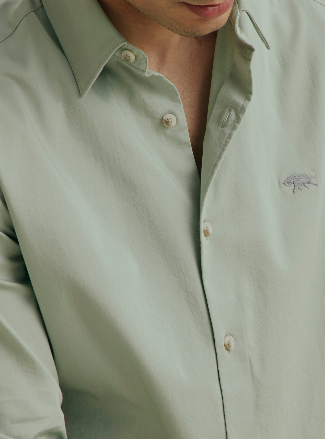 Pistachio Green Cotton Stretch Satin Shirt