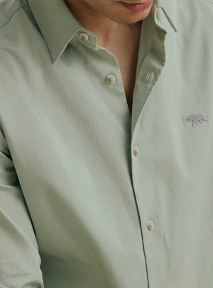 Pistachio Green Cotton Stretch Satin Shirt