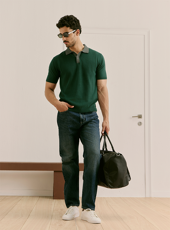 Canopy Green Cotton Structured Knit Polo