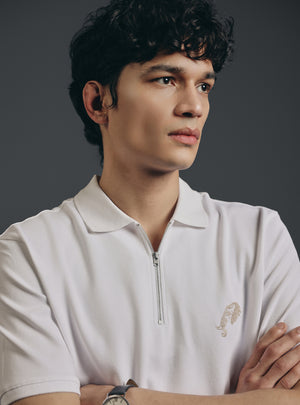 Milk White Cotton Stretch Pique Polo
