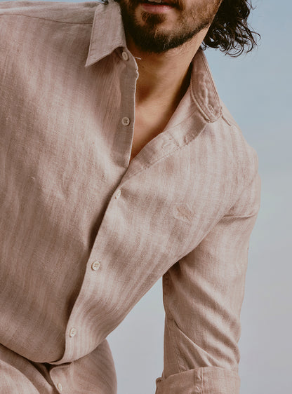 Drift Brown Linen Stripe Shirt