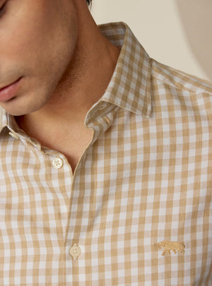 French Beige Cotton Bamboo Check Shirt