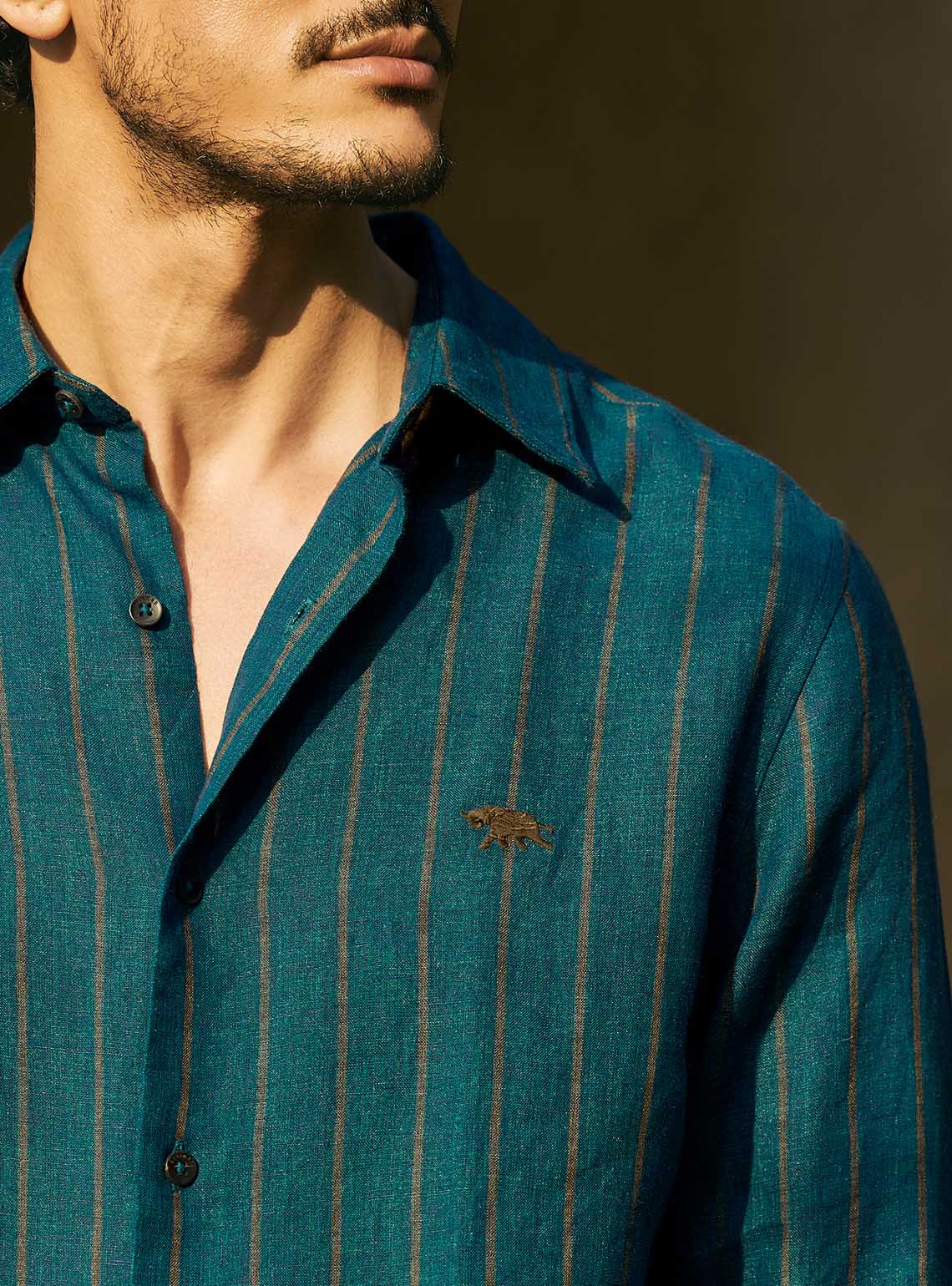 Breeze Teal Stripe Linen Shirt