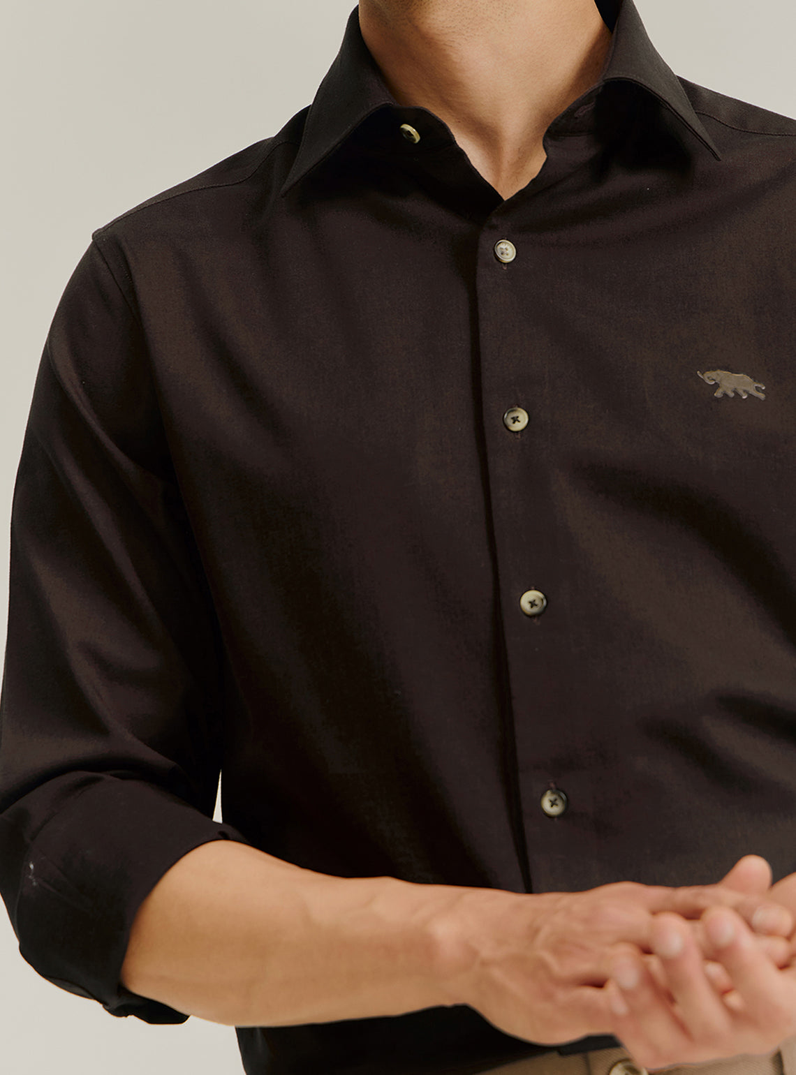 Chestnut Brown Cotton Stretch Dobby Shirt