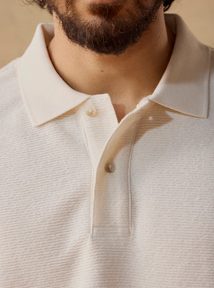 Stark White Cotton Blend Jaquard Polo