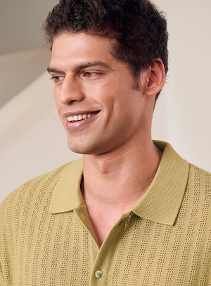 Yuma Olive Cotton Pointelle Shirt