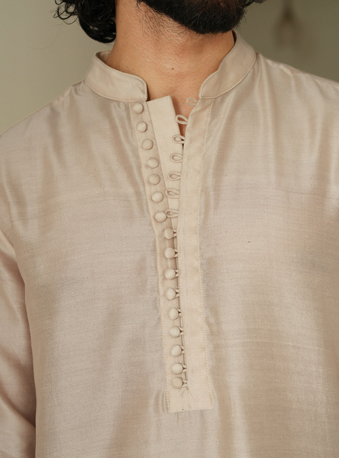 Manh Beige Cotton Silk Kurta