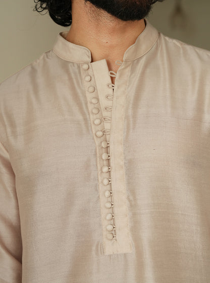 Manh Beige Cotton Silk Kurta