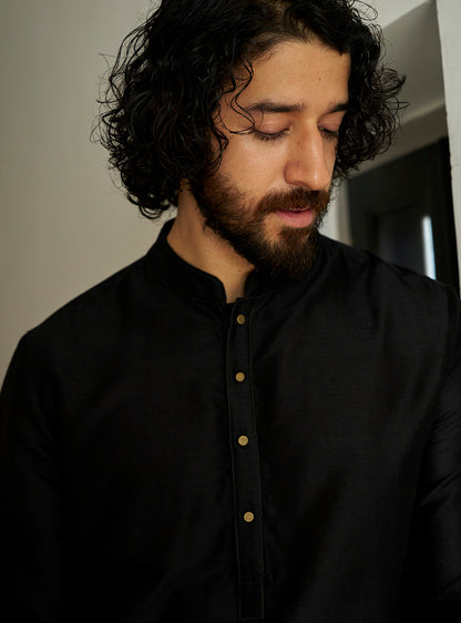 Koyal Black Cotton Silk Kurta