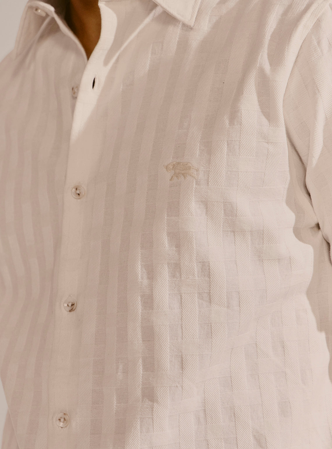 Tivat Off-White Cotton Dobby Shirt
