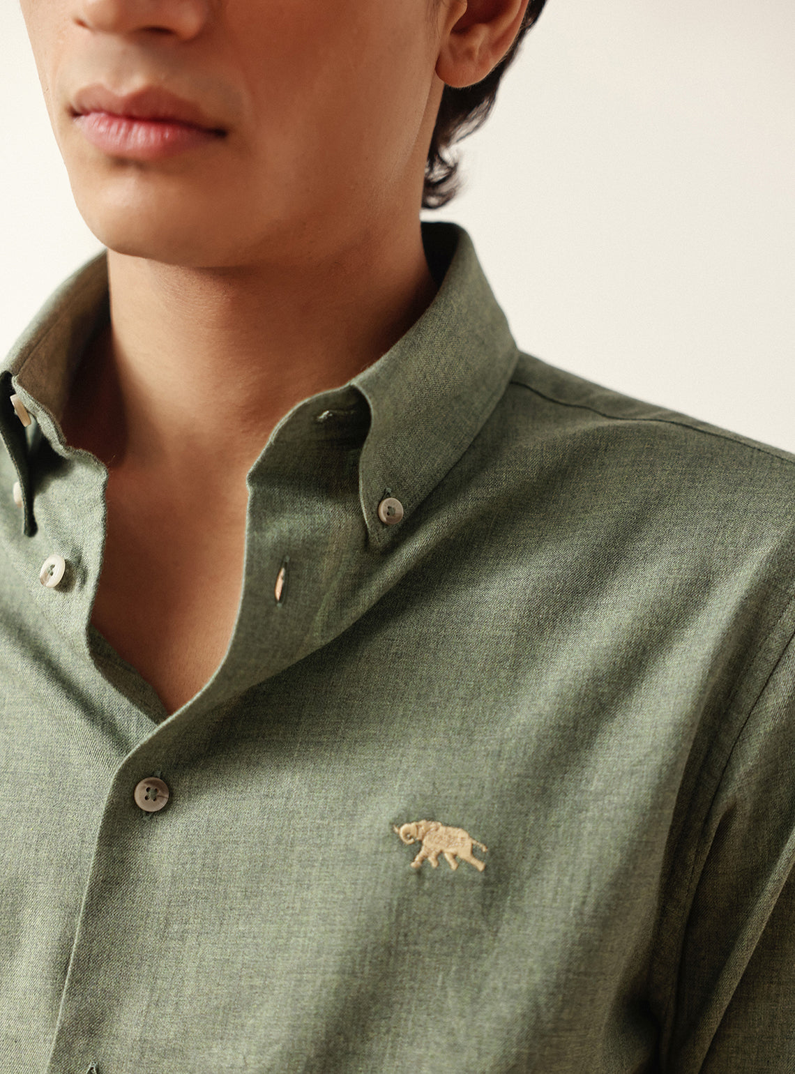 Flint Green Cotton Melange Shirt